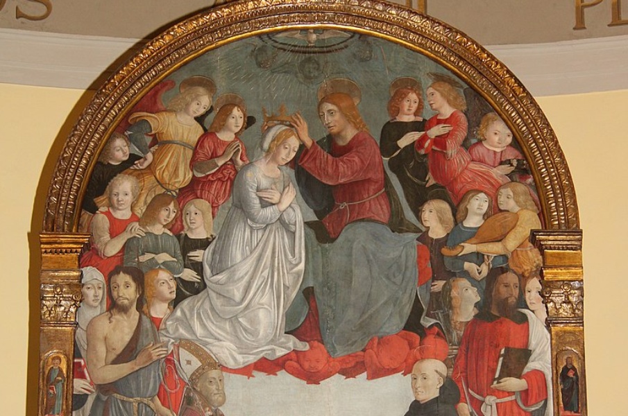 Pala di Pietro di Francesco Orioli, Incoronazione della Vergine e Santi