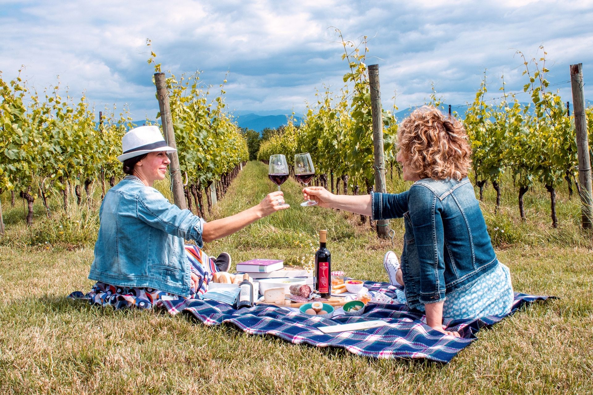 Un goloso picnic nella campagna toscana a base di prodotti tipici del territorio, accompagnato da una bottiglia di Rosso di Montepulciano.