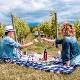 A delicious picnic in the tuscan countryside based on typical products of the area, accompanied by a bottle of Rosso di Montepulciano.