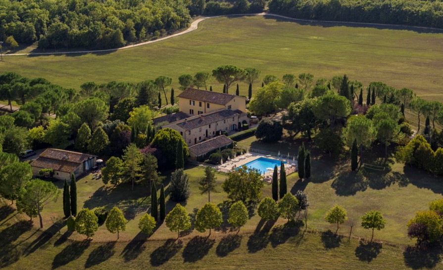 Aerial view where you can see the swimming pool