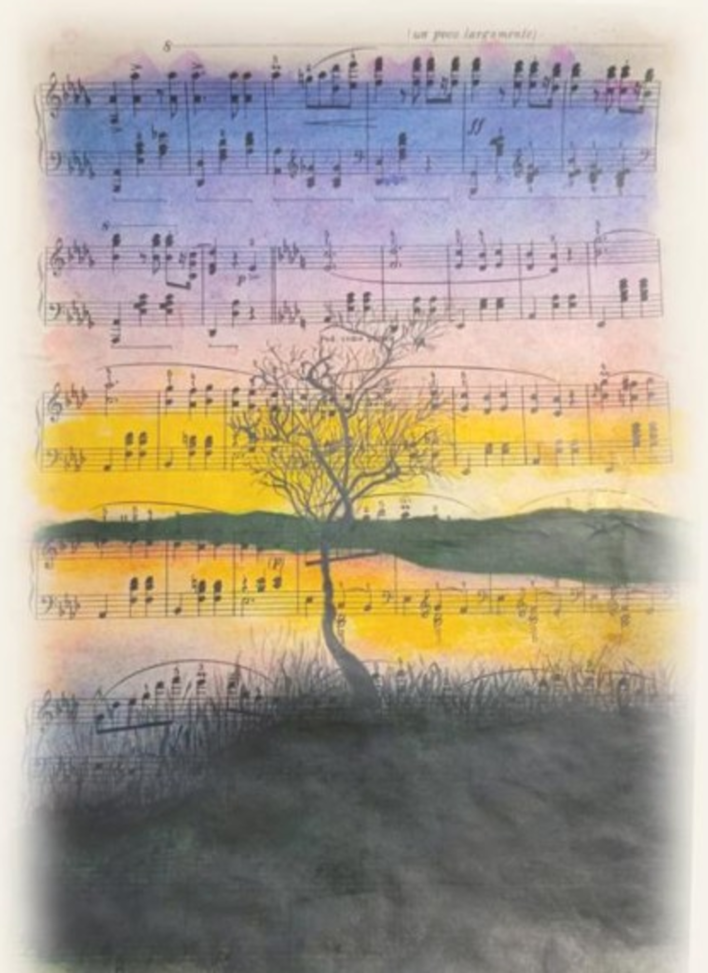 Spartito musicale con albero e natura