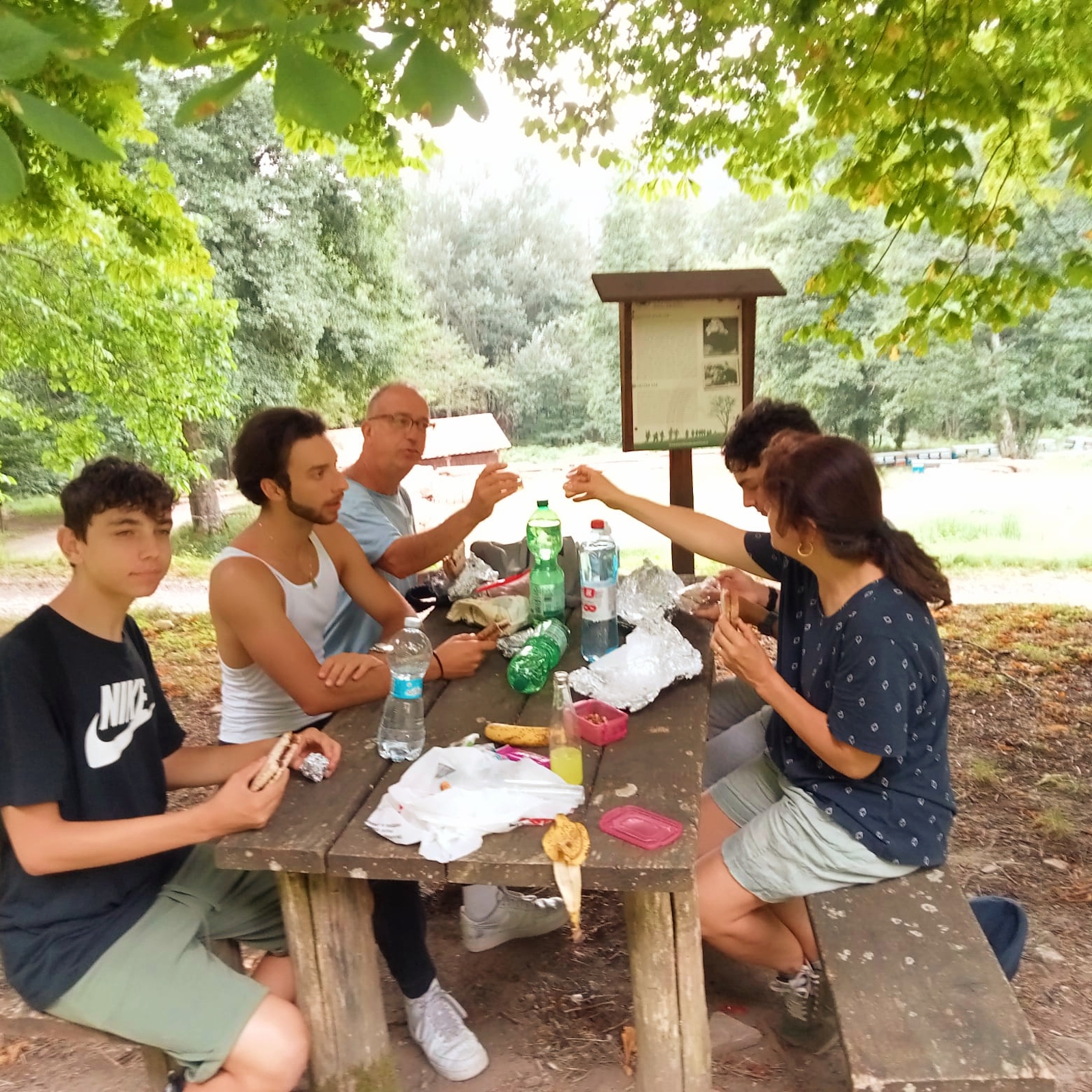 Pausa picnic nel bosco durante il tour in e-bike nel Casentino