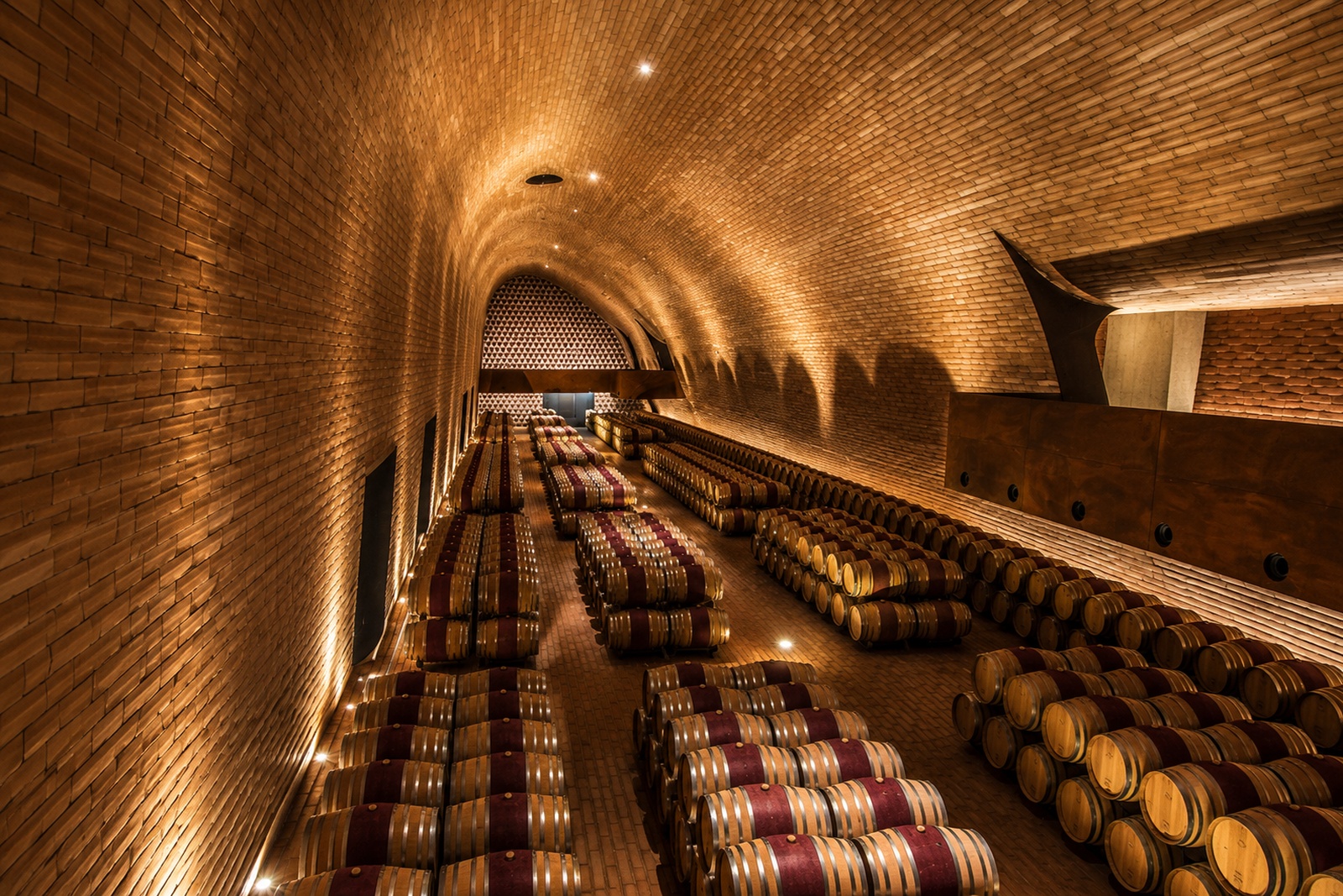 Aging cellar with barrels at the Antinori Winery