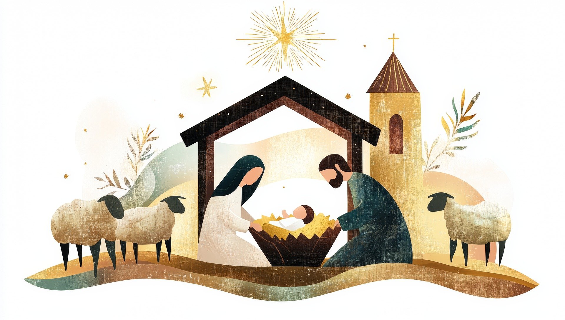 Natività con Maria Giuseppe il Bambino e gli animali