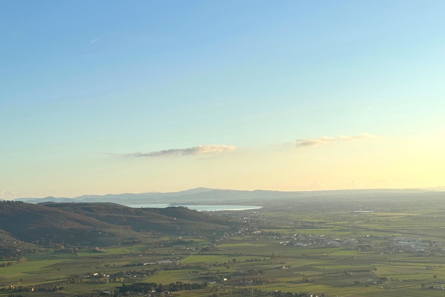 Panorama of the valley and Trasimeno Lake from Cortona