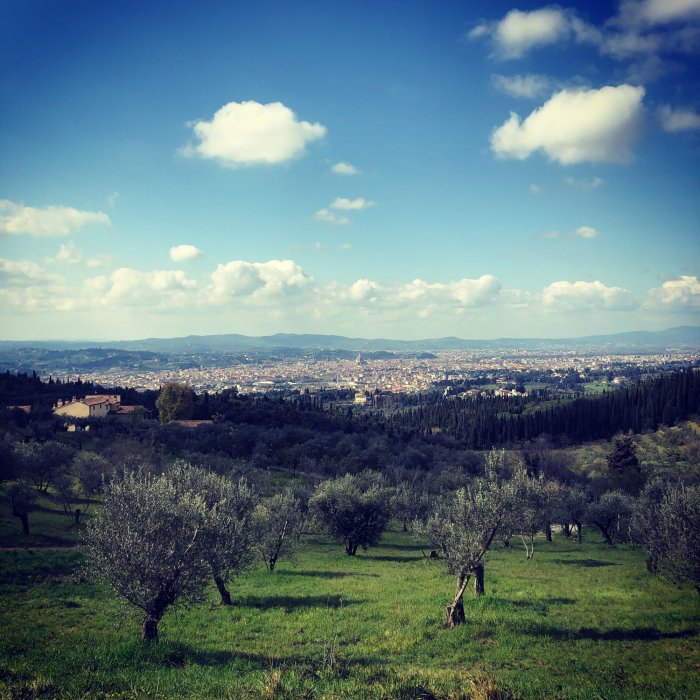 Walking in the hills of Florence and Fiesole to Compiobbi  View of Florence from the mountain path during the tour