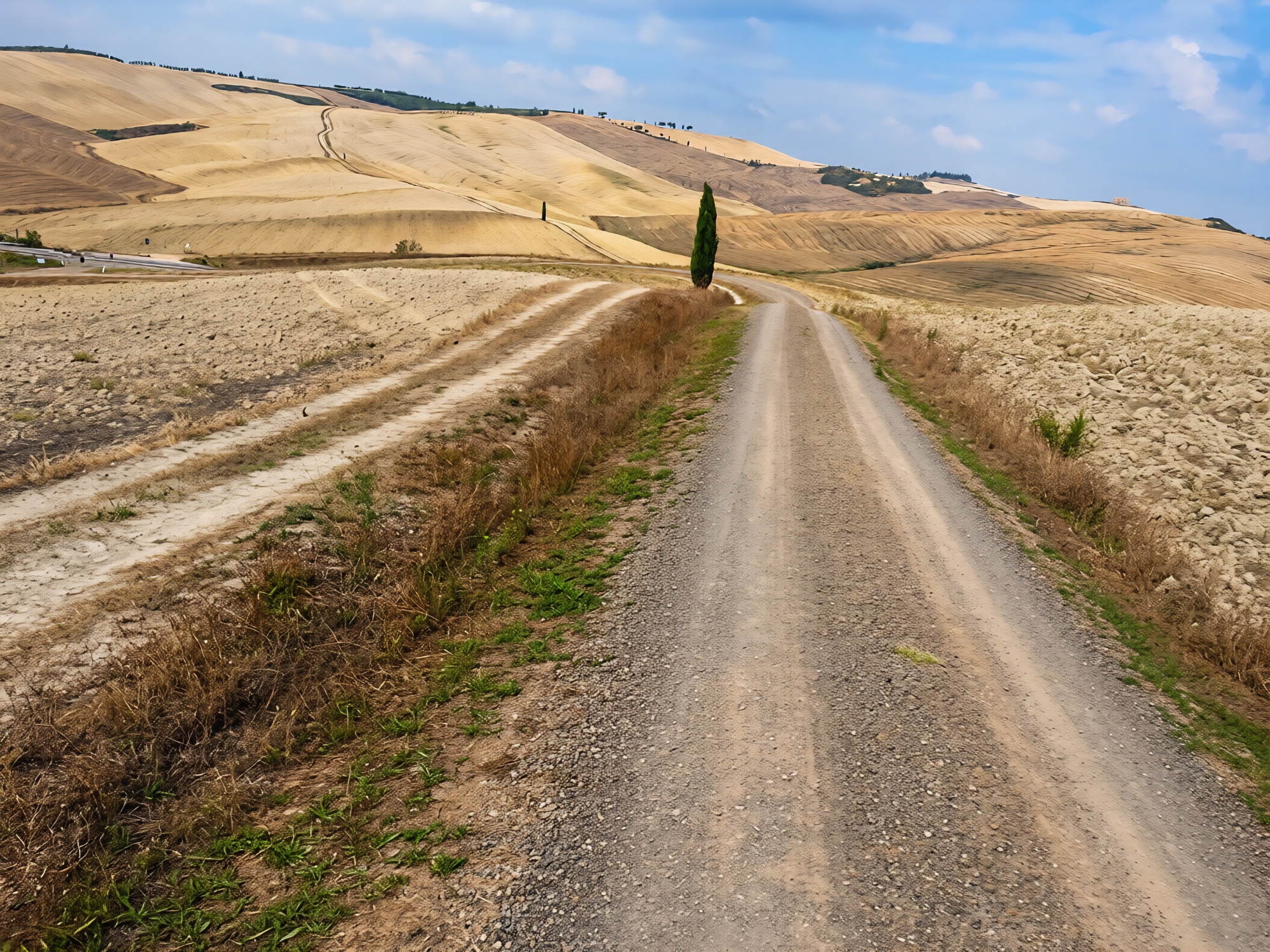 Sentiero tra i campi della campagna toscana nel trekking etrusco a Sarteano