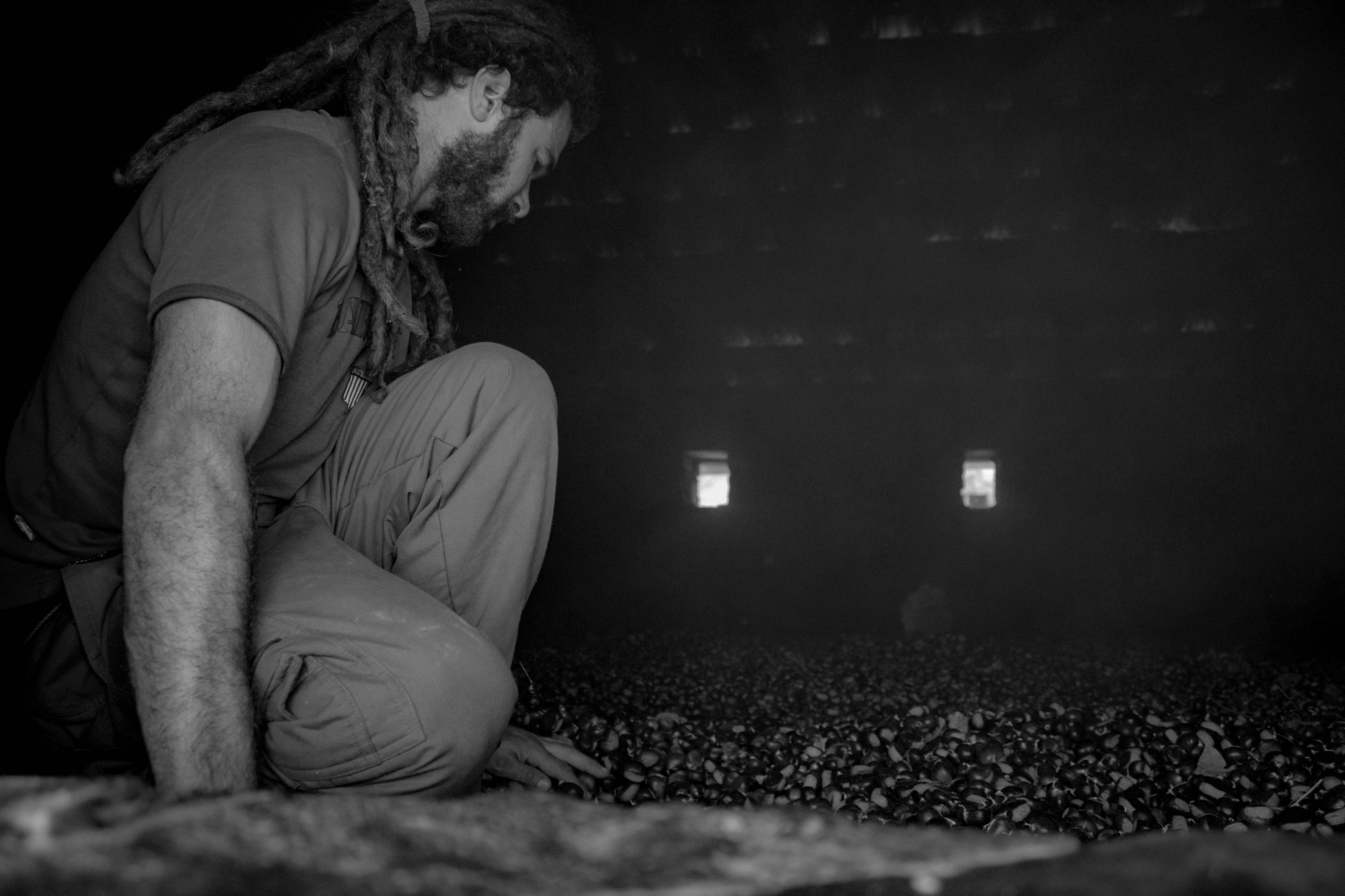 Antony placing chestnuts on the rack of the 
