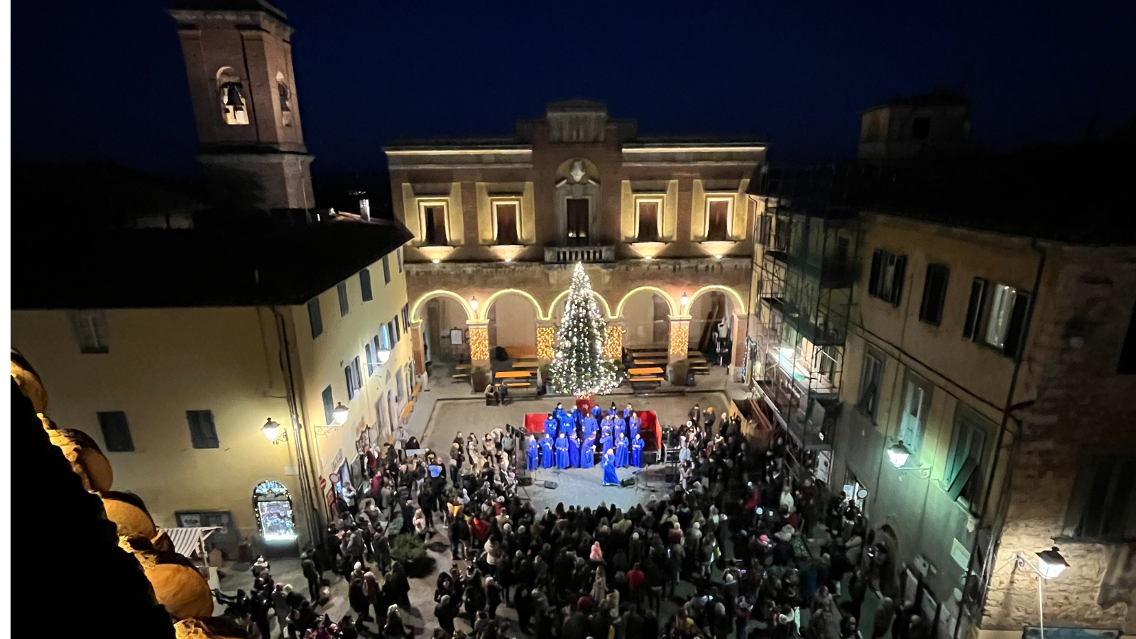 Piazza set up for a Christmas event with gospel concert
