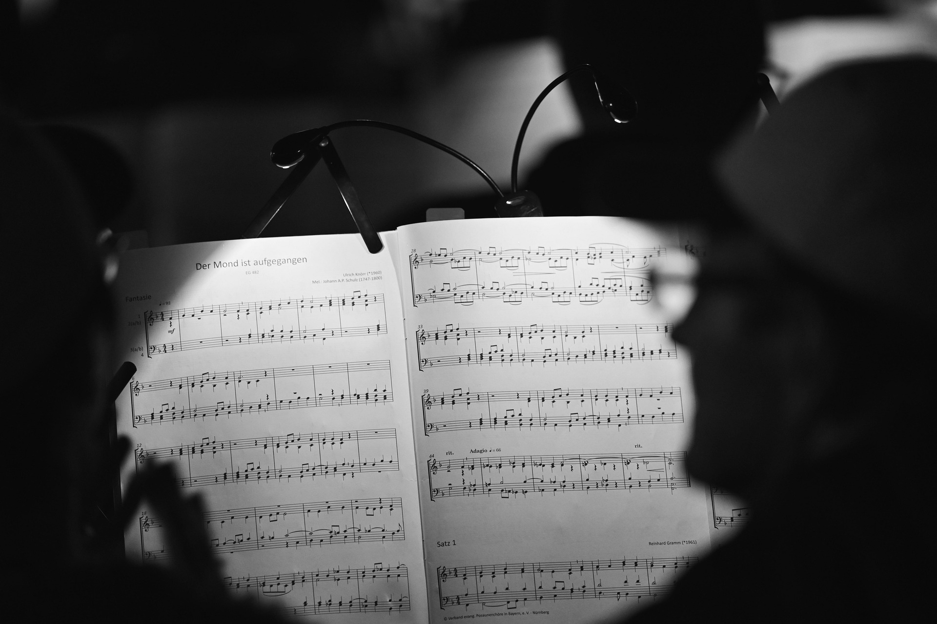 A musician in front of the sheet music
