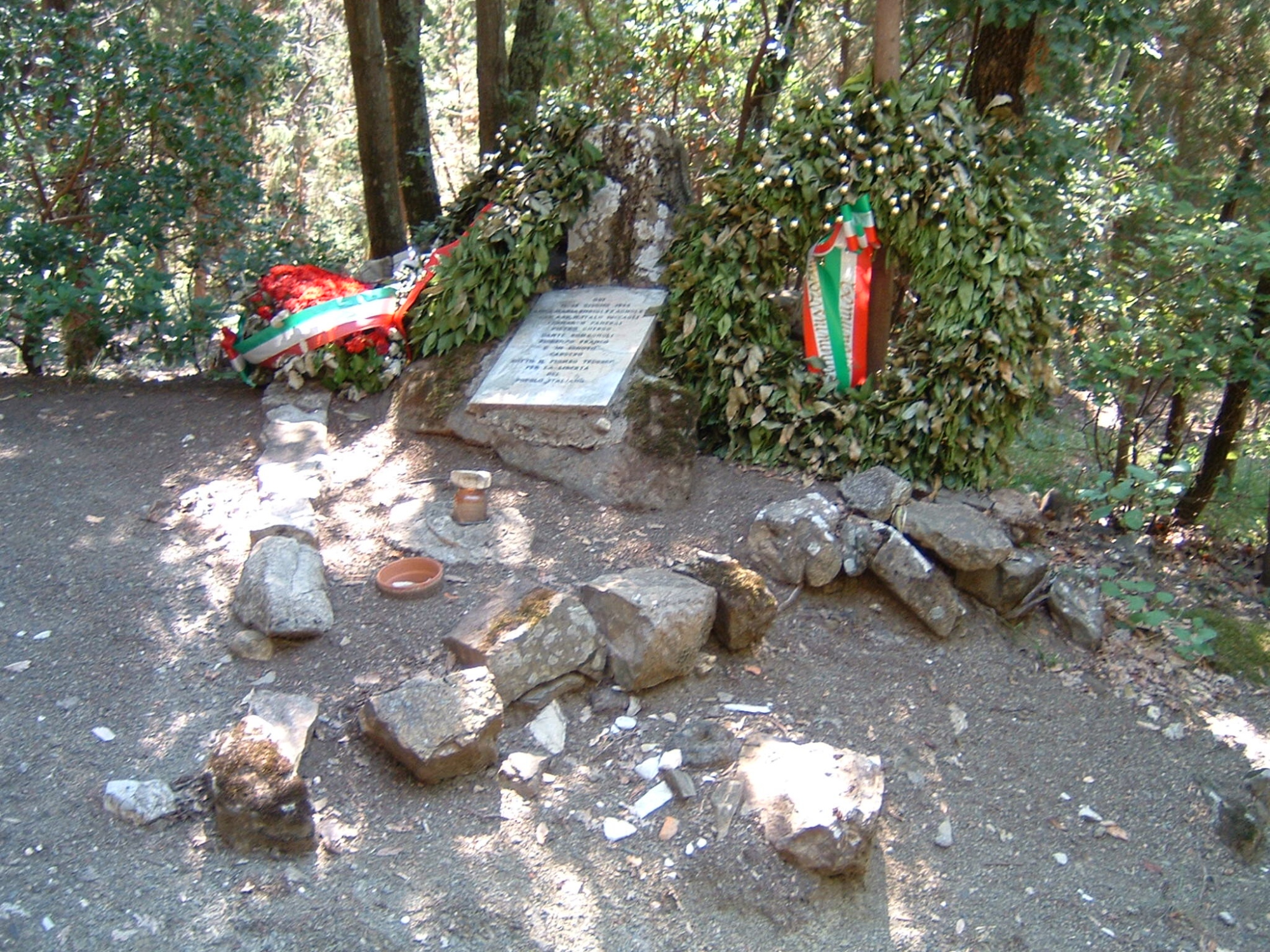 View of the Cercina memorial stone amid the vegetation in Cercina