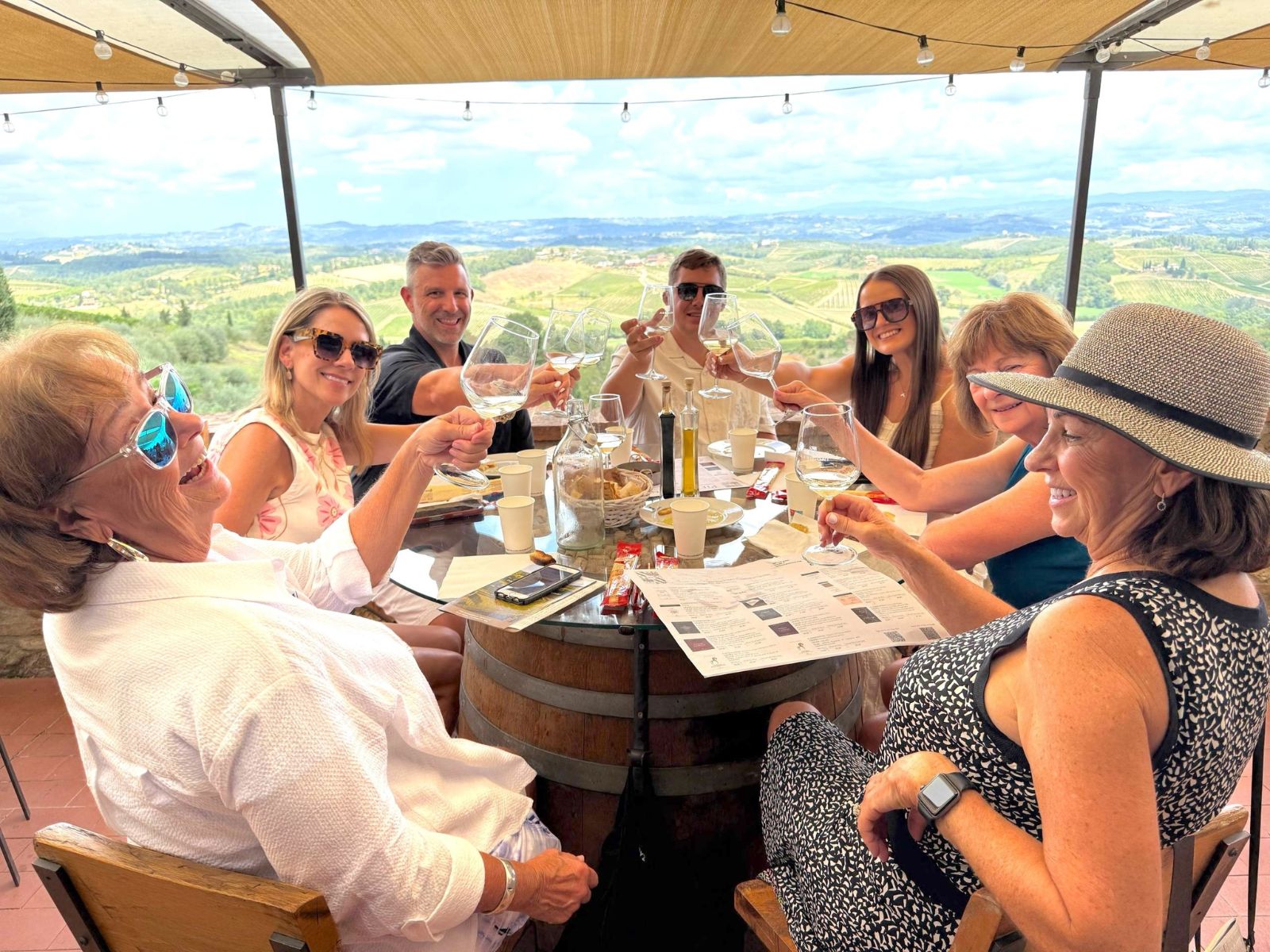 Wine tasting at a Tuscan winery with views over the Tuscan Hills