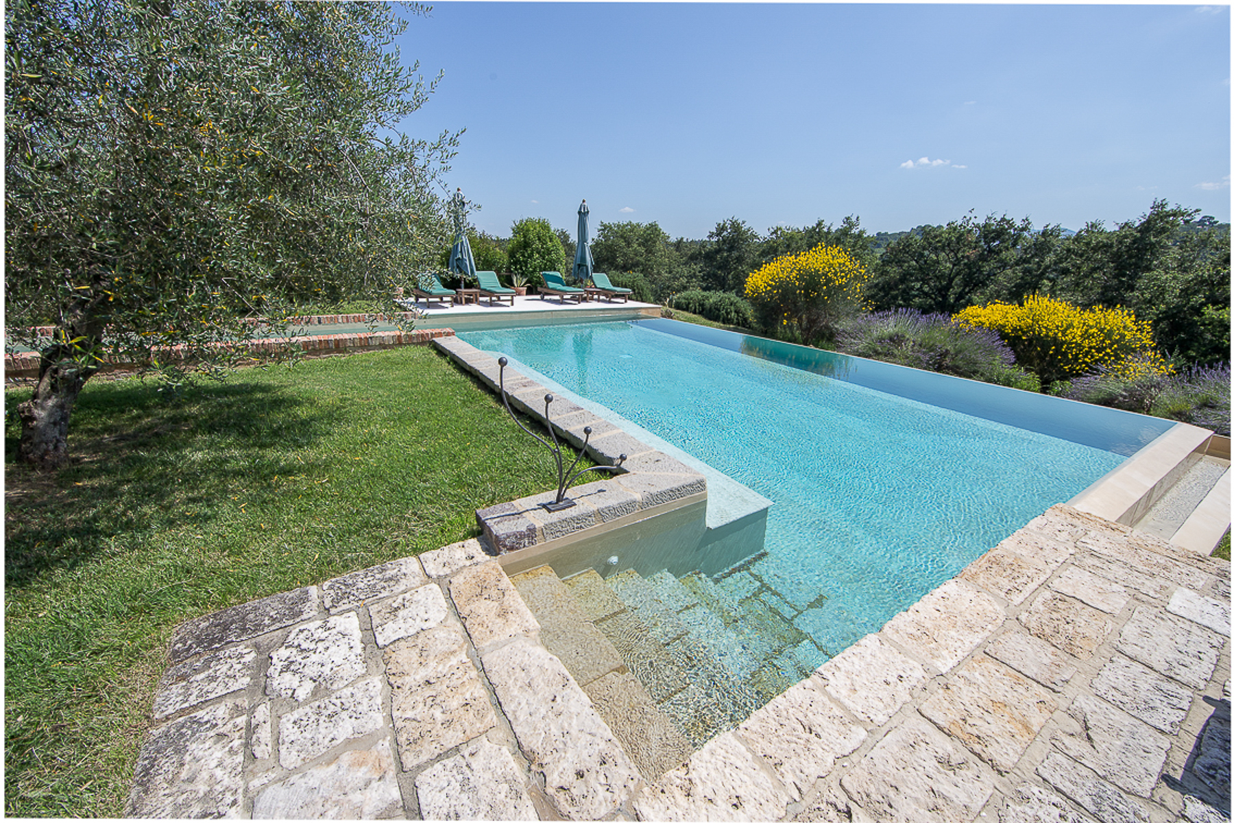 The stairs leading to the swimming pool immersed in the water