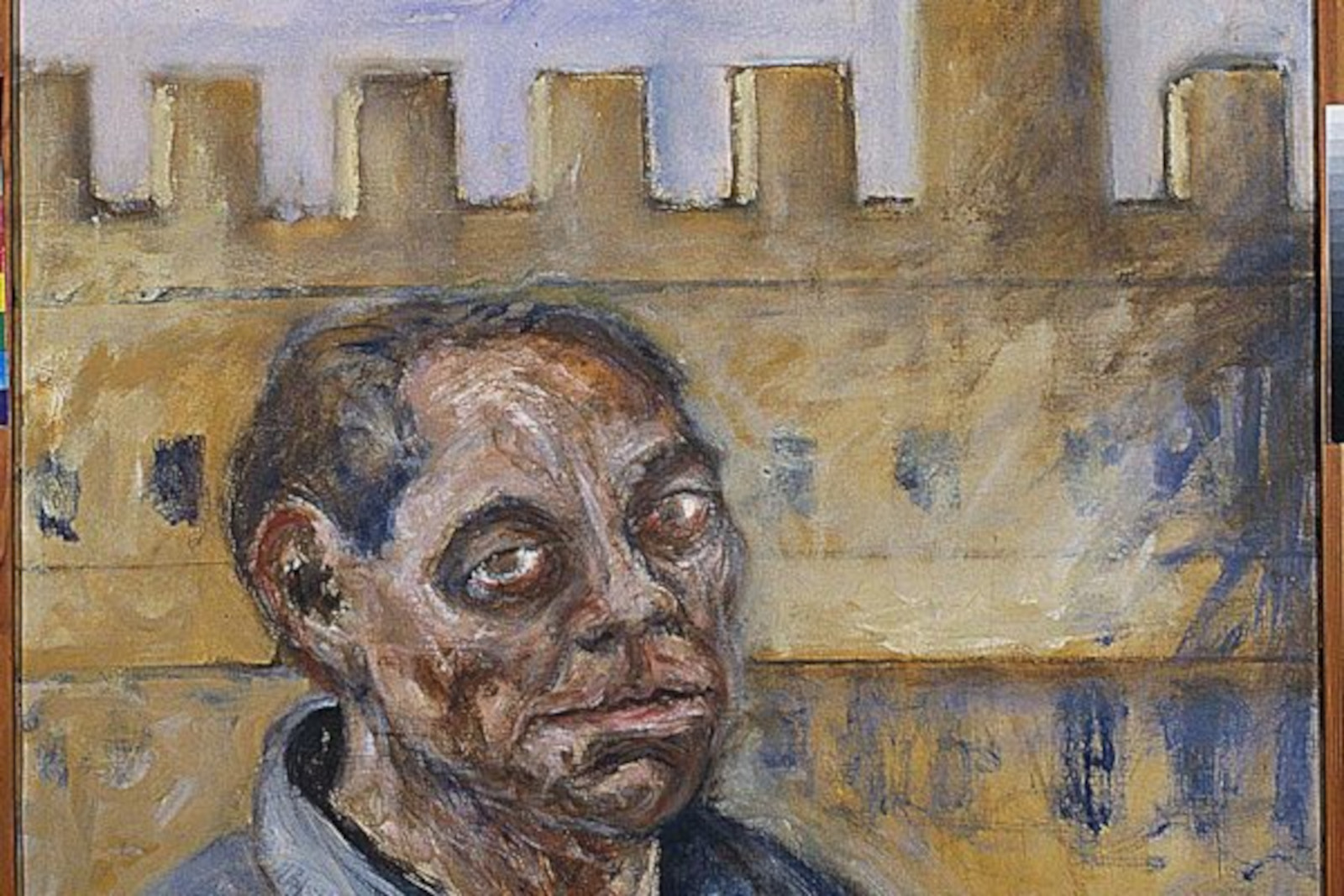 Autoritratto di Rosai e Palazzo Vecchio sullo sfondo