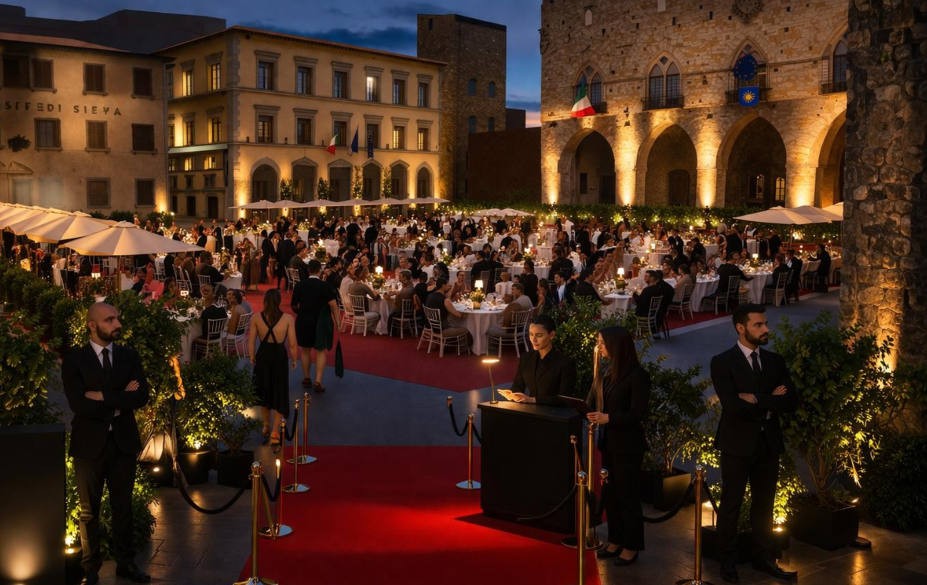 Immagine della cena di Gala nella piazza piena di persone
