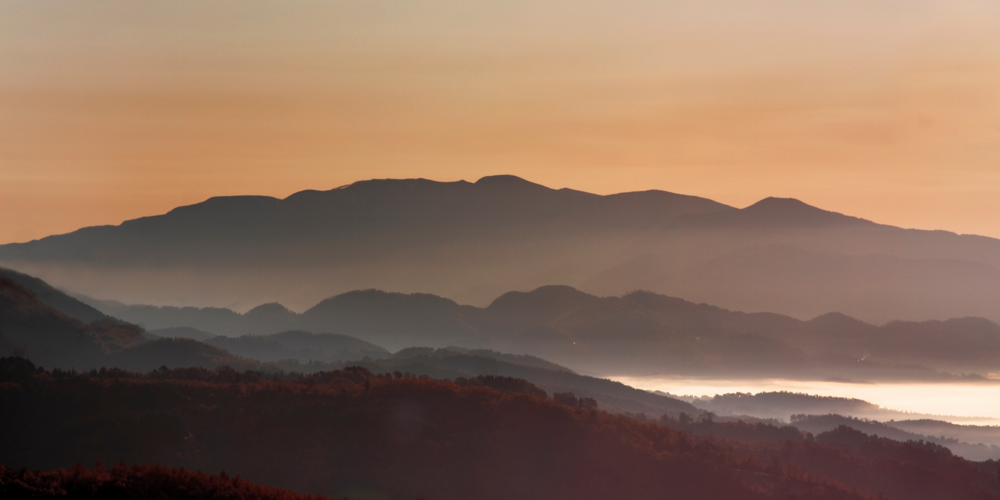 Hilly landscape of Mugello with the soft outlines of the hills and mountains
