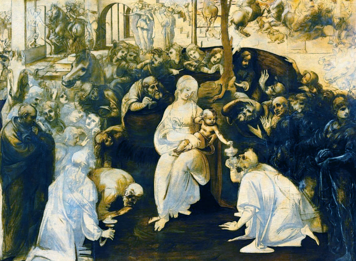 Adoration of the Magi by Leonardo da Vinci, detail