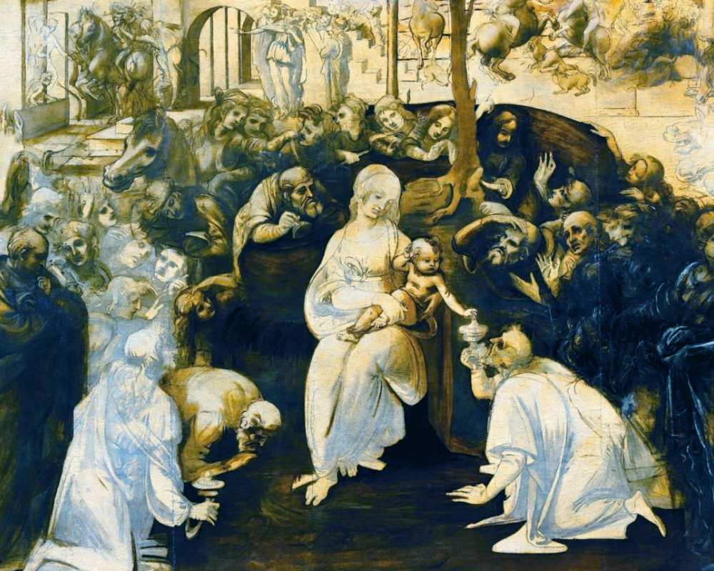 Adoration des Mages par Léonard de Vinci, détail