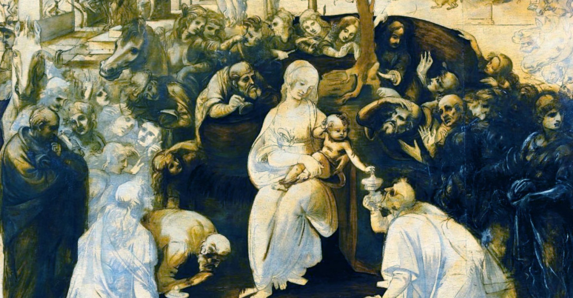 Adoración de los Reyes Magos de Leonardo da Vinci, detalle