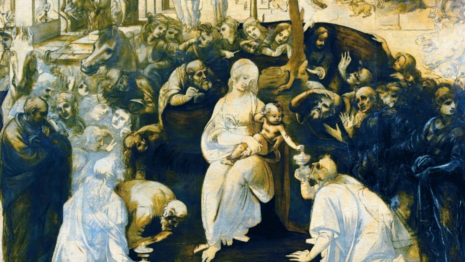 Die Anbetung der Könige von Leonardo da Vinci (Detail)