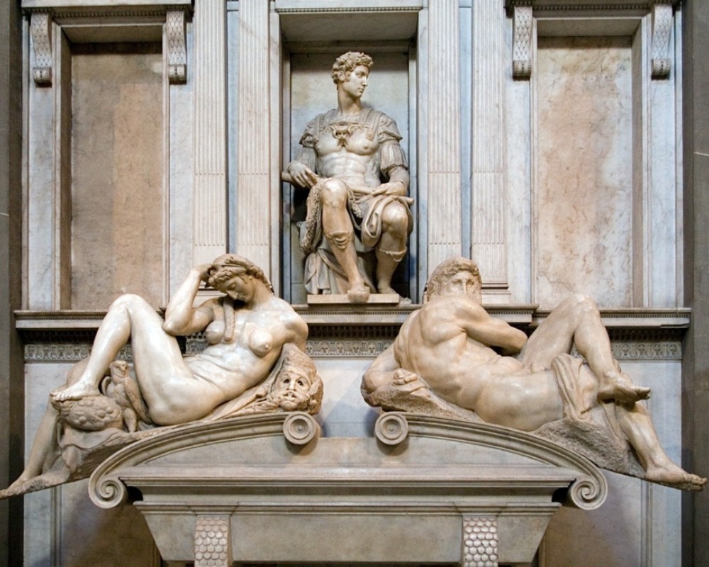 La tomba di Giuliano de' Medici con le statue del Giorno e la Notte La tomba di Giuliano de' Medici con le statue del Giorno e la Notte