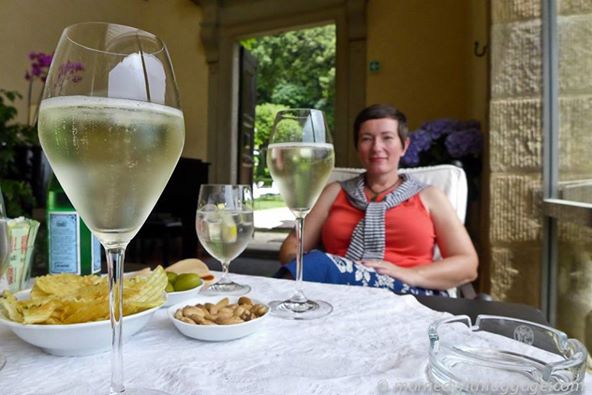 Betsy in Florence with wine