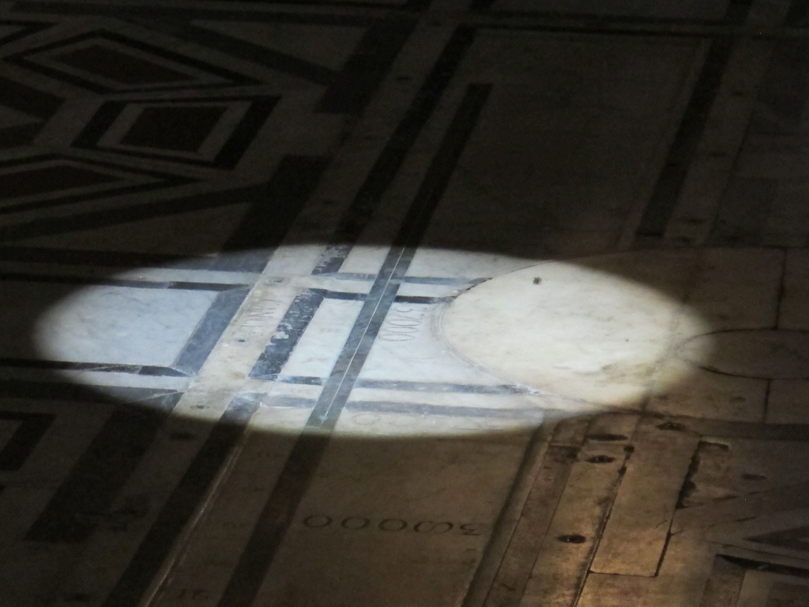 The gnomon projection on the floor of the Santa Maria del Fiore Cathedral during the solstice