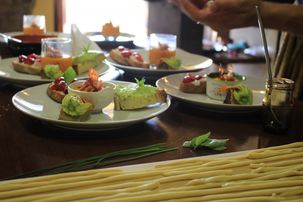 Chef Ryan antipasto and fresh pici pasta (made by our kids during the cooking class)