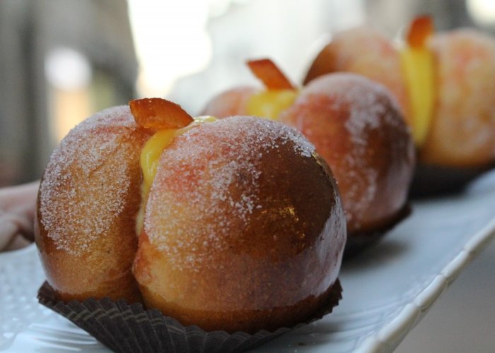Pesche di Prato Pesche di Prato, with a shape resembling that of a peach and a reddish hue due to the use of Alkermes
