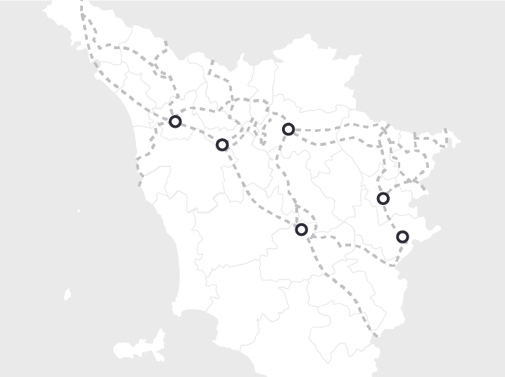 Un mapa estilizado de los caminos de Toscana