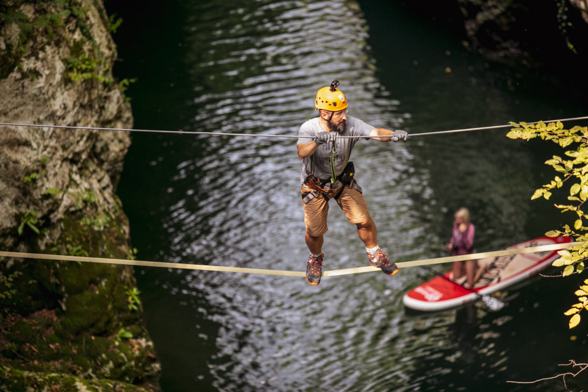 Slackline at the Canyon Park near Bagni di Lucca